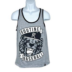 Routine Baseball Tank Top Men Medium Grey Ringer Tiger Print Sleeveless Shirt